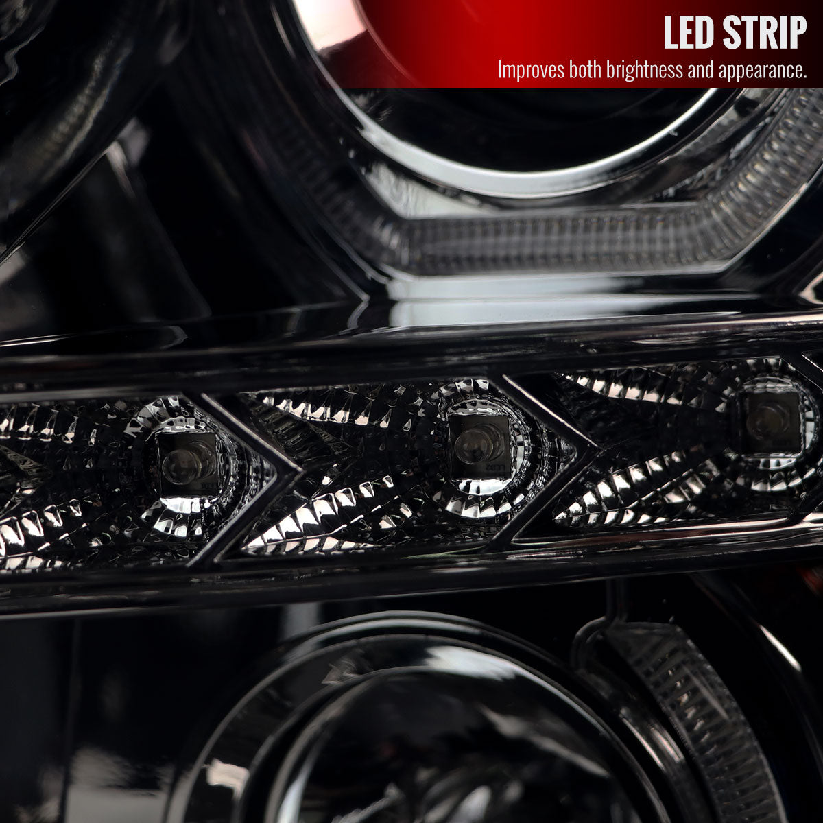 2007-2013 Chevrolet Silverado 1500/ 2007-2014 Silverado 2500HD 3500HD Dual U-Ring Halo Projector Headlights w/ LED Light Strip (Chrome Housing/Smoked Lens)