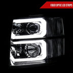 2007-2013 Chevrolet Silverado 1500/ 2007-2014 Silverado 2500HD 3500HD Dual LED C-Bar Projector Headlights (Chrome Housing/Smoked Lens)
