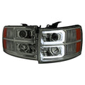 2007-2013 Chevrolet Silverado 1500/ 2007-2014 Silverado 2500HD 3500HD Dual LED C-Bar Projector Headlights (Chrome Housing/Smoked Lens)