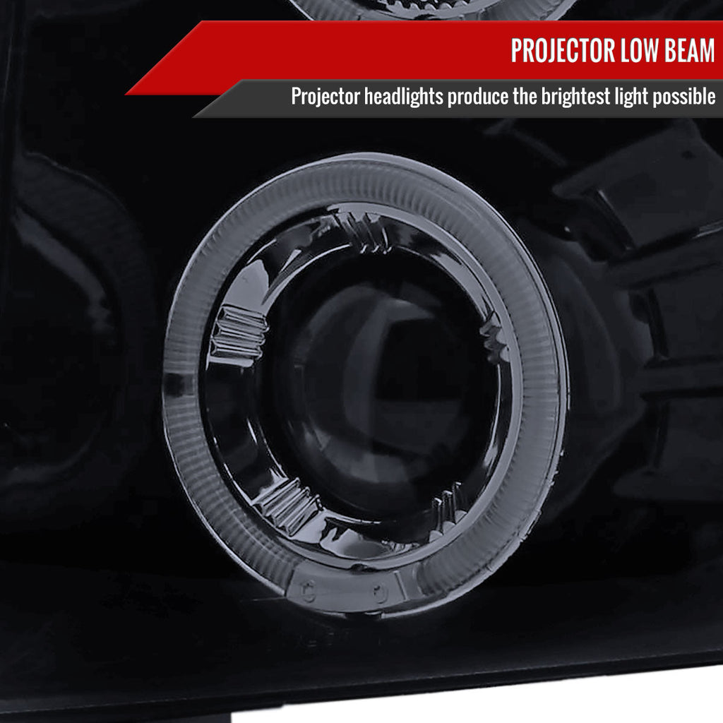 2007-2013 Chevrolet Silverado 1500/ 2007-2014 Silverado 2500HD 3500HD Dual Halo Projector Headlights (Glossy Black Housing/Smoked Lens)