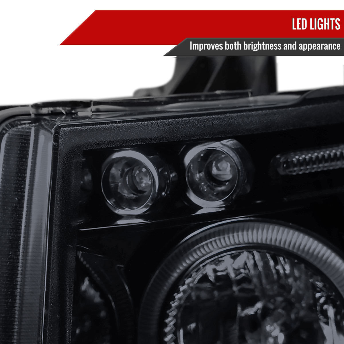 2007-2013 Chevrolet Silverado 1500/ 2007-2014 Silverado 2500HD 3500HD Dual Halo Projector Headlights (Glossy Black Housing/Smoked Lens)