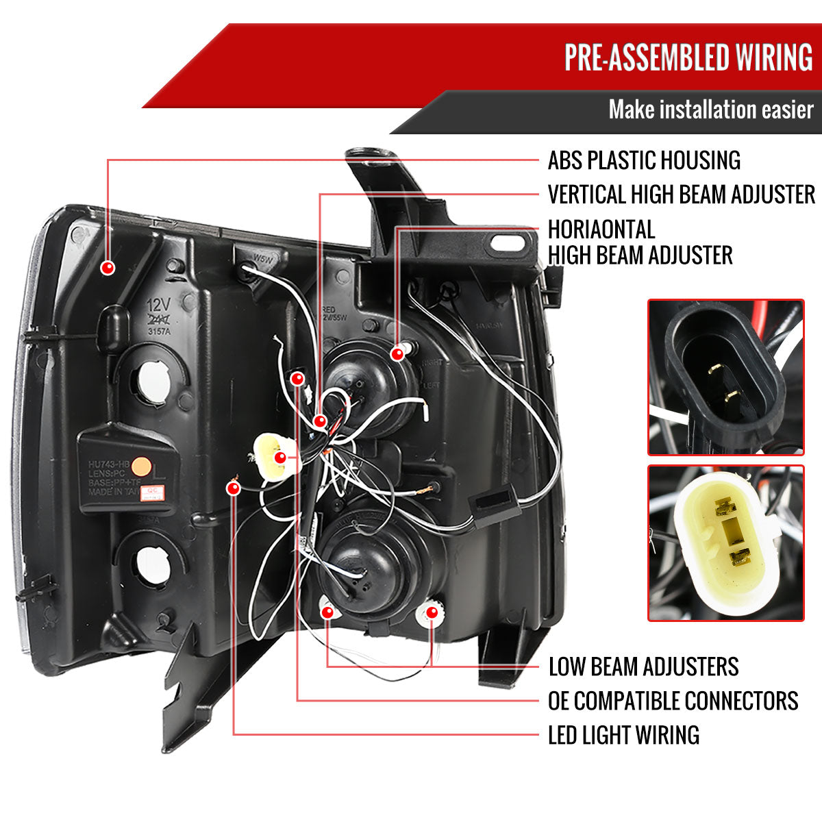 2007-2013 Chevrolet Silverado 1500/ 2007-2014 Silverado 2500HD 3500HD Dual Halo Projector Headlights (Glossy Black Housing/Smoked Lens)