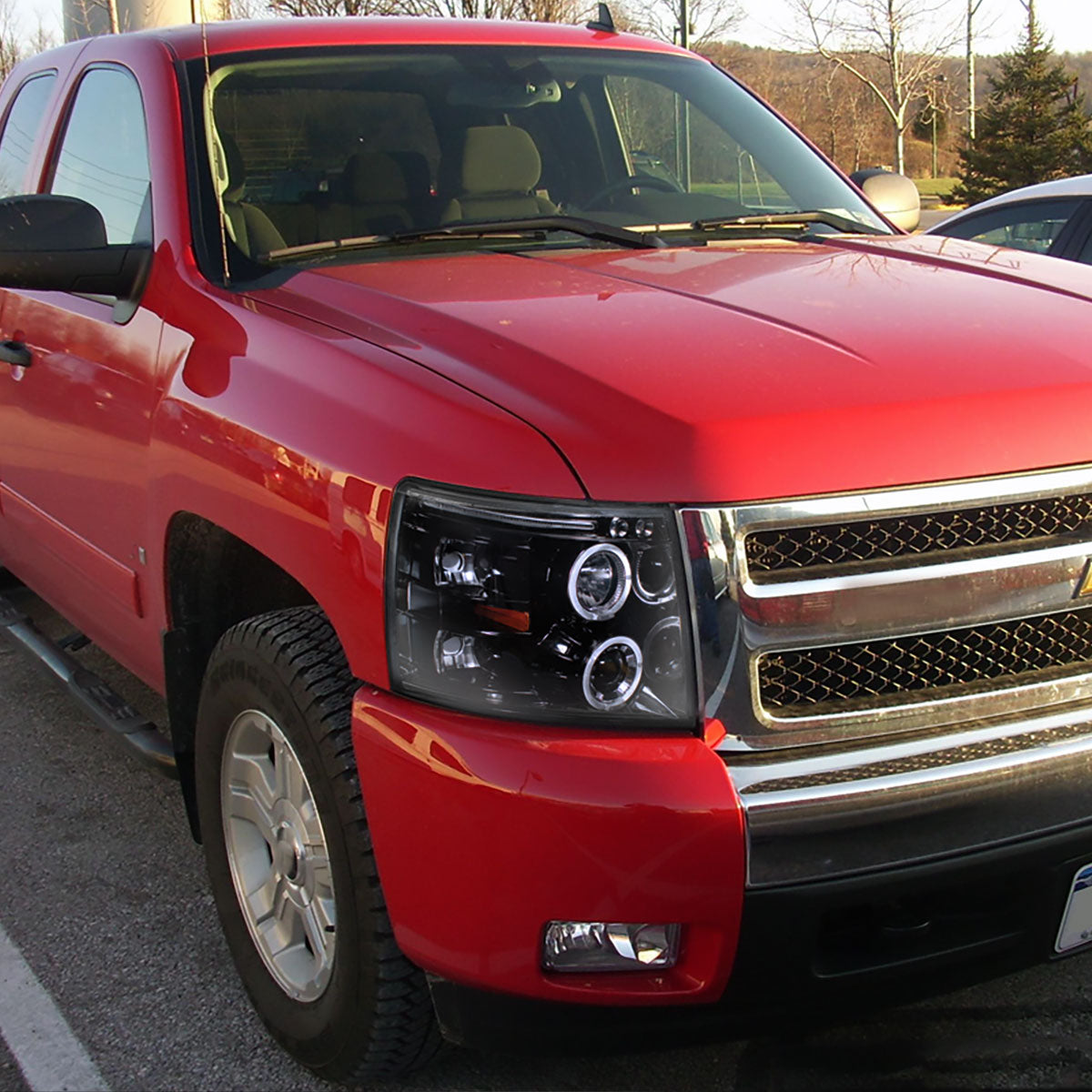 2007-2013 Chevrolet Silverado 1500/ 2007-2014 Silverado 2500HD 3500HD Dual Halo Projector Headlights (Glossy Black Housing/Smoked Lens)