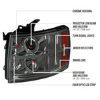 2007-2013 Chevrolet Silverado 1500/ 2007-2014 Silverado 2500HD 3500HD Dual Halo Projector Headlights w/ LED Light Bar (Chrome Housing/Smoked Lens)