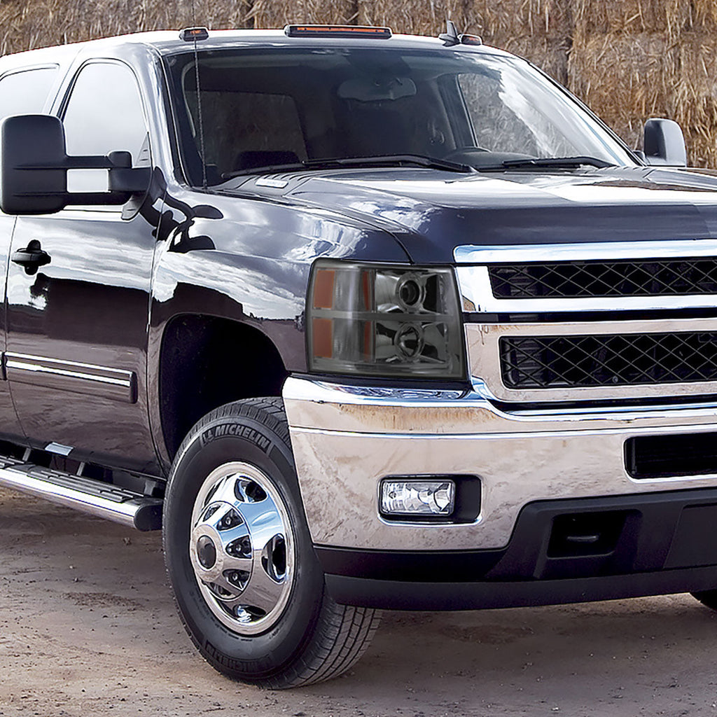 2007-2013 Chevrolet Silverado 1500/ 2007-2014 Silverado 2500HD 3500HD Dual Halo Projector Headlights w/ LED Light Bar (Chrome Housing/Smoked Lens)