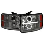 2007-2013 Chevrolet Silverado 1500/ 2007-2014 Silverado 2500HD 3500HD Dual Halo Projector Headlights w/ LED Light Bar (Chrome Housing/Smoked Lens)