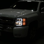 2007-2013 Chevrolet Silverado 1500/ 2007-2014 Silverado 2500HD 3500HD Dual LED C-Bar Projector Headlights (Matte Black Housing/Clear Lens)