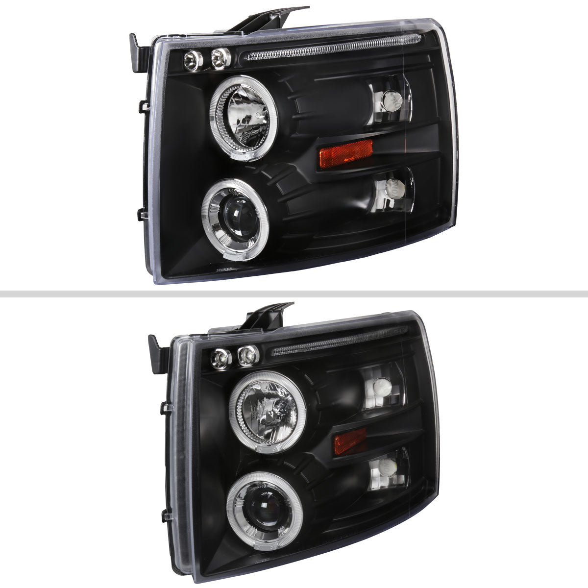 2007-2013 Chevrolet Silverado 1500/ 2007-2014 Silverado 2500HD 3500HD Dual Halo Projector Headlights (Matte Black Housing/Clear Lens)