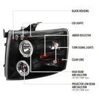 2007-2013 Chevrolet Silverado 1500/ 2007-2014 Silverado 2500HD 3500HD Dual Halo Projector Headlights (Matte Black Housing/Clear Lens)
