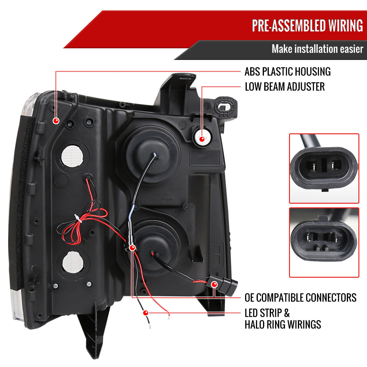 2007-2013 Chevrolet Silverado 1500/ 2007-2014 Silverado 2500HD 3500HD Dual Halo Projector w/ LED Light Bar Headlights (Matte Black Housing/Clear Lens)
