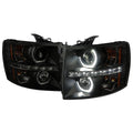 2007-2013 Chevrolet Silverado 1500/ 2007-2014 Silverado 2500HD 3500HD Dual U-Ring Halo Projector Headlights w/ LED Light Strip (Matte Black Housing/Smoked Lens)