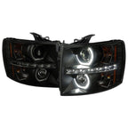 2007-2013 Chevrolet Silverado 1500/ 2007-2014 Silverado 2500HD 3500HD Dual U-Ring Halo Projector Headlights w/ LED Light Strip (Matte Black Housing/Smoked Lens)
