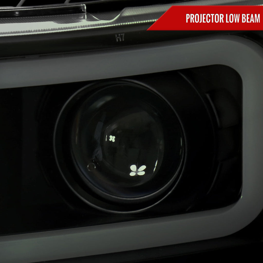 2007-2013 Chevrolet Silverado 1500/ 2007-2014 Silverado 2500HD 3500HD Dual LED C-Bar Projector Headlights (Black Housing/Smoked Lens)