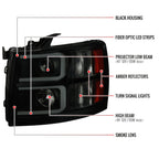 2007-2013 Chevrolet Silverado 1500/ 2007-2014 Silverado 2500HD 3500HD Dual LED C-Bar Projector Headlights (Black Housing/Smoked Lens)