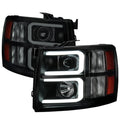 2007-2013 Chevrolet Silverado 1500/ 2007-2014 Silverado 2500HD 3500HD Dual LED C-Bar Projector Headlights (Black Housing/Smoked Lens)