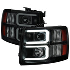 2007-2013 Chevrolet Silverado 1500/ 2007-2014 Silverado 2500HD 3500HD Dual LED C-Bar Projector Headlights (Black Housing/Smoked Lens)
