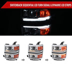 2014-2015 Chevrolet Silverado 1500 Switchback Sequential LED Bar Projector Headlights (Chrome Housing/Clear Lens)
