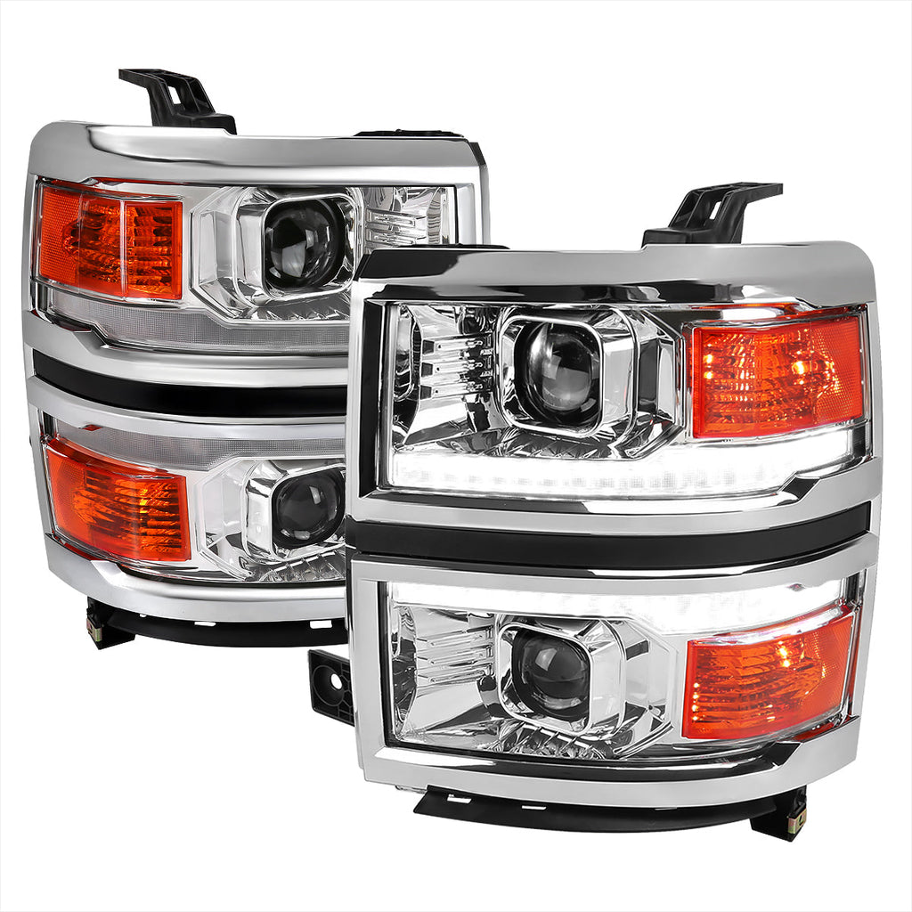 2014-2015 Chevrolet Silverado 1500 Switchback Sequential LED Bar Projector Headlights (Chrome Housing/Clear Lens)