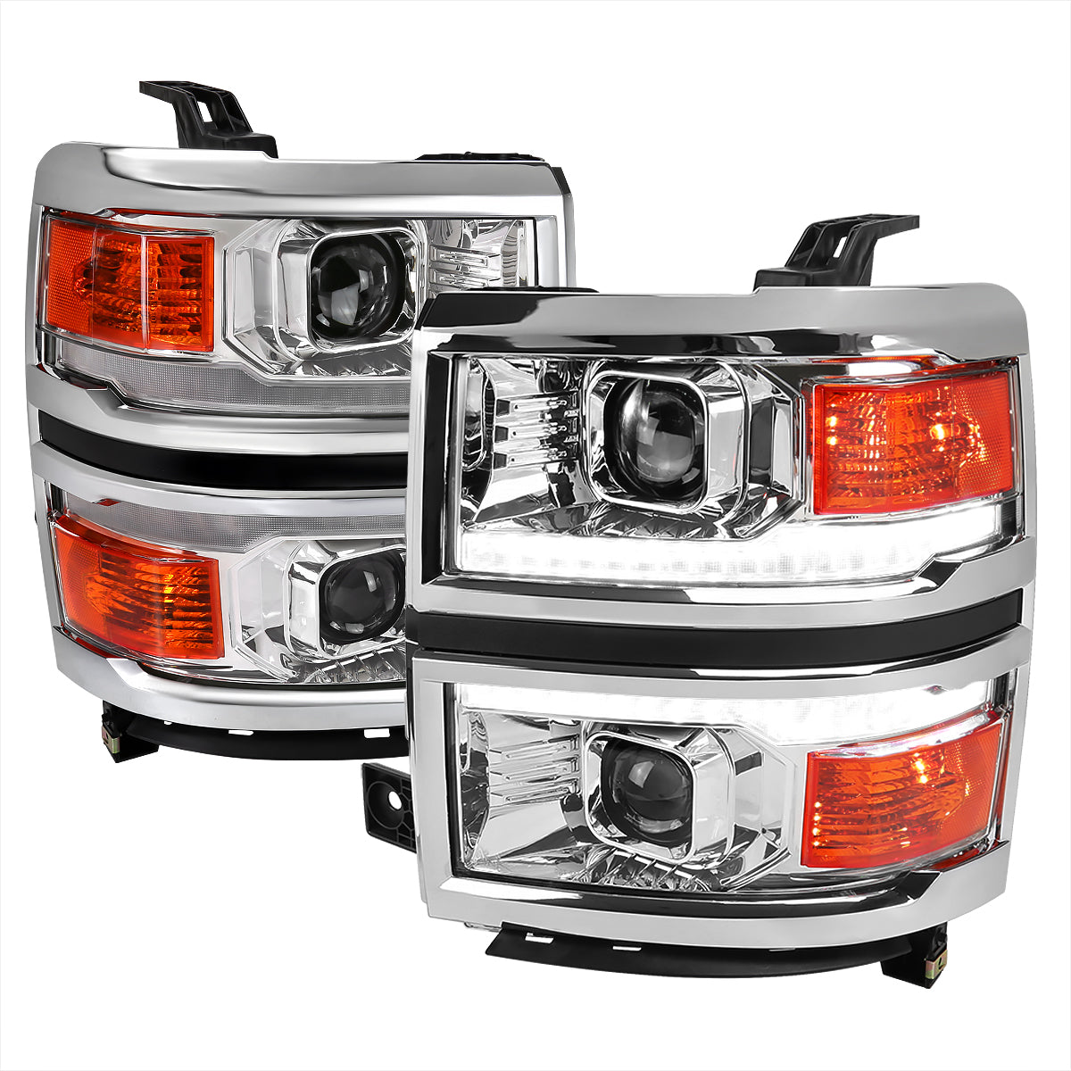 2014-2015 Chevrolet Silverado 1500 Switchback Sequential LED Bar Projector Headlights (Chrome Housing/Clear Lens)