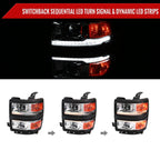 2014-2015 Chevrolet Silverado 1500 Switchback Sequential LED Bar Projector Headlights (Chrome Housing/Clear Lens/Black Trim)