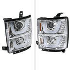 2014-2015 Chevrolet Silverado 1500 Dual LED U-Bar Projector Headlights w/ LED Turn Signal Lights (Chrome Housing/Clear Lens)