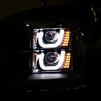 2014-2015 Chevrolet Silverado 1500 Dual LED U-Bar Projector Headlights w/ LED Turn Signal Lights (Chrome Housing/Clear Lens)