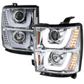 2014-2015 Chevrolet Silverado 1500 Dual LED U-Bar Projector Headlights w/ LED Turn Signal Lights (Chrome Housing/Clear Lens)