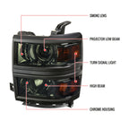 2014-2015 Chevrolet Silverado 1500 Projector Headlights (Chrome Housing/Smoked Lens/Black Trim)