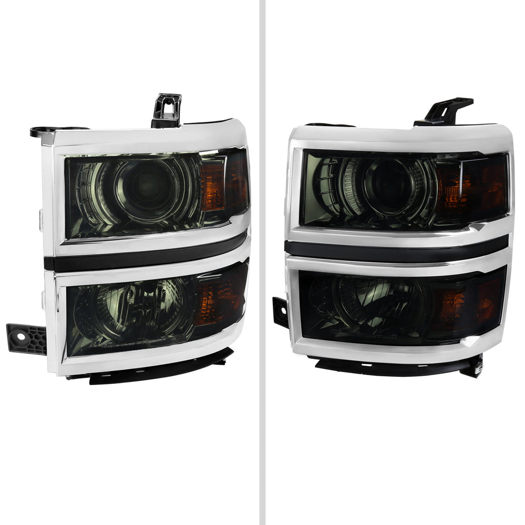 2014-2015 Chevrolet Silverado 1500 Projector Headlights (Glossy Black Housing/Smoked Lens/Chrome Trim)