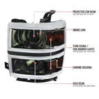 2014-2015 Chevrolet Silverado 1500 Projector Headlights (Glossy Black Housing/Smoked Lens/Chrome Trim)