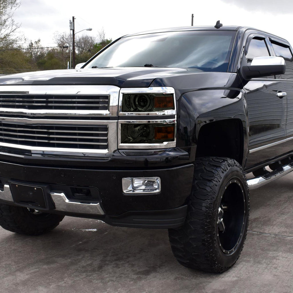 2014-2015 Chevrolet Silverado 1500 Projector Headlights (Glossy Black Housing/Smoked Lens/Chrome Trim)