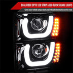 2014-2015 Chevrolet Silverado 1500 LED U-Bar Projector Headlights w/ LED Turn Signal Lights (Glossy Black Housing/Smoked Lens)
