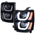 2014-2015 Chevrolet Silverado 1500 LED U-Bar Projector Headlights w/ LED Turn Signal Lights (Glossy Black Housing/Smoked Lens)