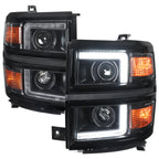 2014-2015 Chevrolet Silverado 1500 Projector Headlights w/ LED DRL (Matte Black Housing / Black Trim / Clear Lens)