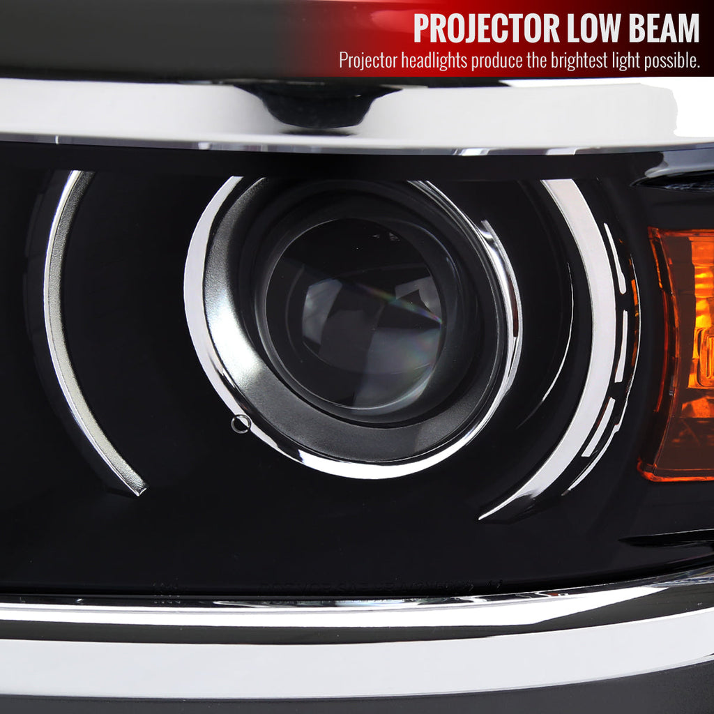 2014-2015 Chevrolet Silverado 1500 Projector Headlights (Matte Black Housing/Chrome Trim/Clear Lens)