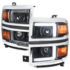 2014-2015 Chevrolet Silverado 1500 Projector Headlights w/ LED DRL (Matte Black Housing / Chrome Trim / Clear Lens)