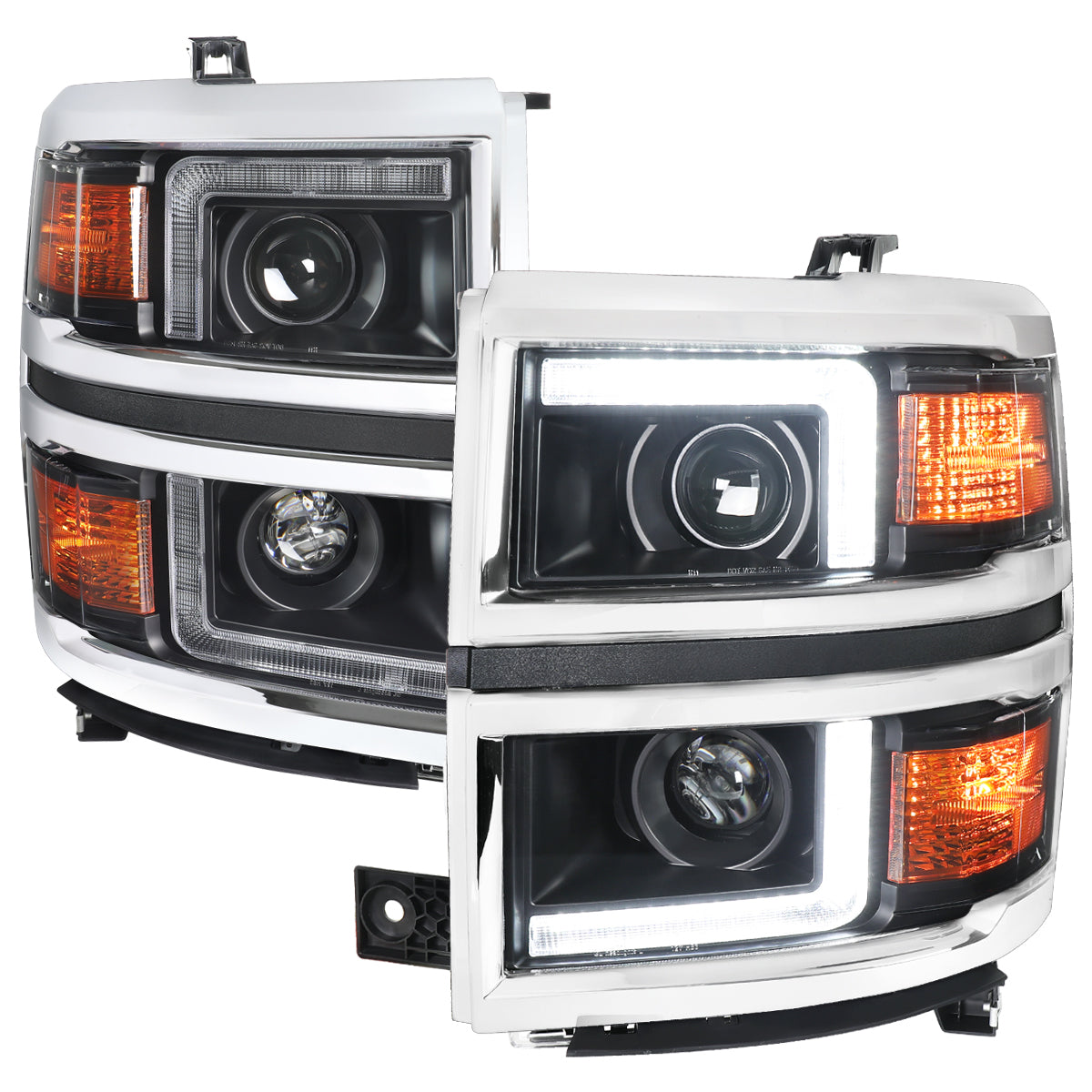 2014-2015 Chevrolet Silverado 1500 Projector Headlights w/ LED DRL (Matte Black Housing / Chrome Trim / Clear Lens)
