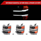 2014-2015 Chevrolet Silverado 1500 Switchback Sequential LED Bar Projector Headlights (Matte Black Housing/Clear Lens/Chrome Trim)