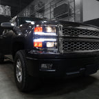 2014-2015 Chevrolet Silverado 1500 Switchback Sequential LED Bar Projector Headlights (Matte Black Housing/Clear Lens/Chrome Trim)