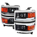 2014-2015 Chevrolet Silverado 1500 Switchback Sequential LED Bar Projector Headlights (Matte Black Housing/Clear Lens/Chrome Trim)