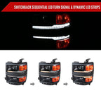2014-2015 Chevrolet Silverado 1500 Switchback Sequential LED Bar Projector Headlights (Matte Black Housing/Clear Lens/Black Trim)