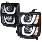 2014-2015 Chevrolet Silverado 1500 LED U-Bar Projector Headlights w/ LED Turn Signal Lights (Matte Black Housing/Clear Lens)
