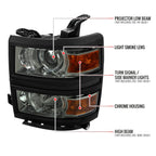 2014-2015 Chevrolet Silverado 1500 Projector Headlights w/ Black Trim (Chrome Housing/Light Smoked Lens)