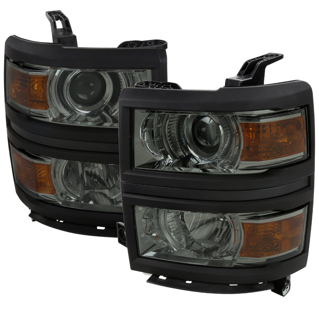 2014-2015 Chevrolet Silverado 1500 Projector Headlights w/ Black Trim (Chrome Housing/Light Smoked Lens)