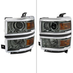 2014-2015 Chevrolet Silverado 1500 Projector Headlights w/ Chrome Trim (Chrome Housing/Light Smoked Lens)