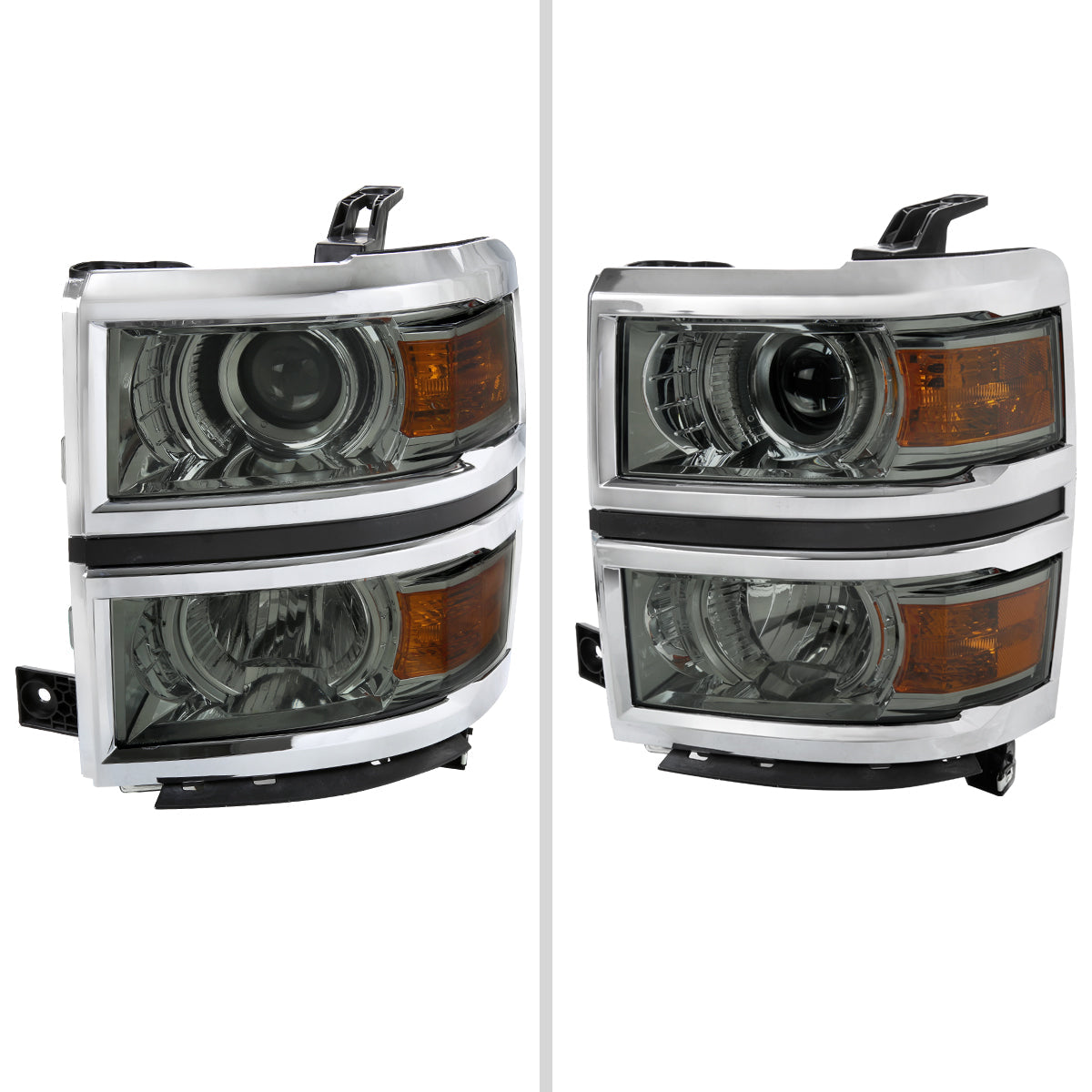 2014-2015 Chevrolet Silverado 1500 Projector Headlights w/ Chrome Trim (Chrome Housing/Light Smoked Lens)
