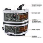 2014-2015 Chevrolet Silverado 1500 Projector Headlights w/ Chrome Trim (Chrome Housing/Light Smoked Lens)