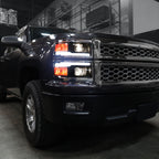 2014-2015 Chevrolet Silverado 1500 Switchback Sequential LED Bar Projector Headlights (Matte Black Housing/Smoked Lens/Chrome Trim)