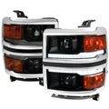 2014-2015 Chevrolet Silverado 1500 Switchback Sequential LED Bar Projector Headlights (Matte Black Housing/Smoked Lens/Chrome Trim)