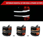2014-2015 Chevrolet Silverado 1500 Switchback Sequential LED Bar Projector Headlights (Matte Black Housing/Smoked Lens/Black Trim)
